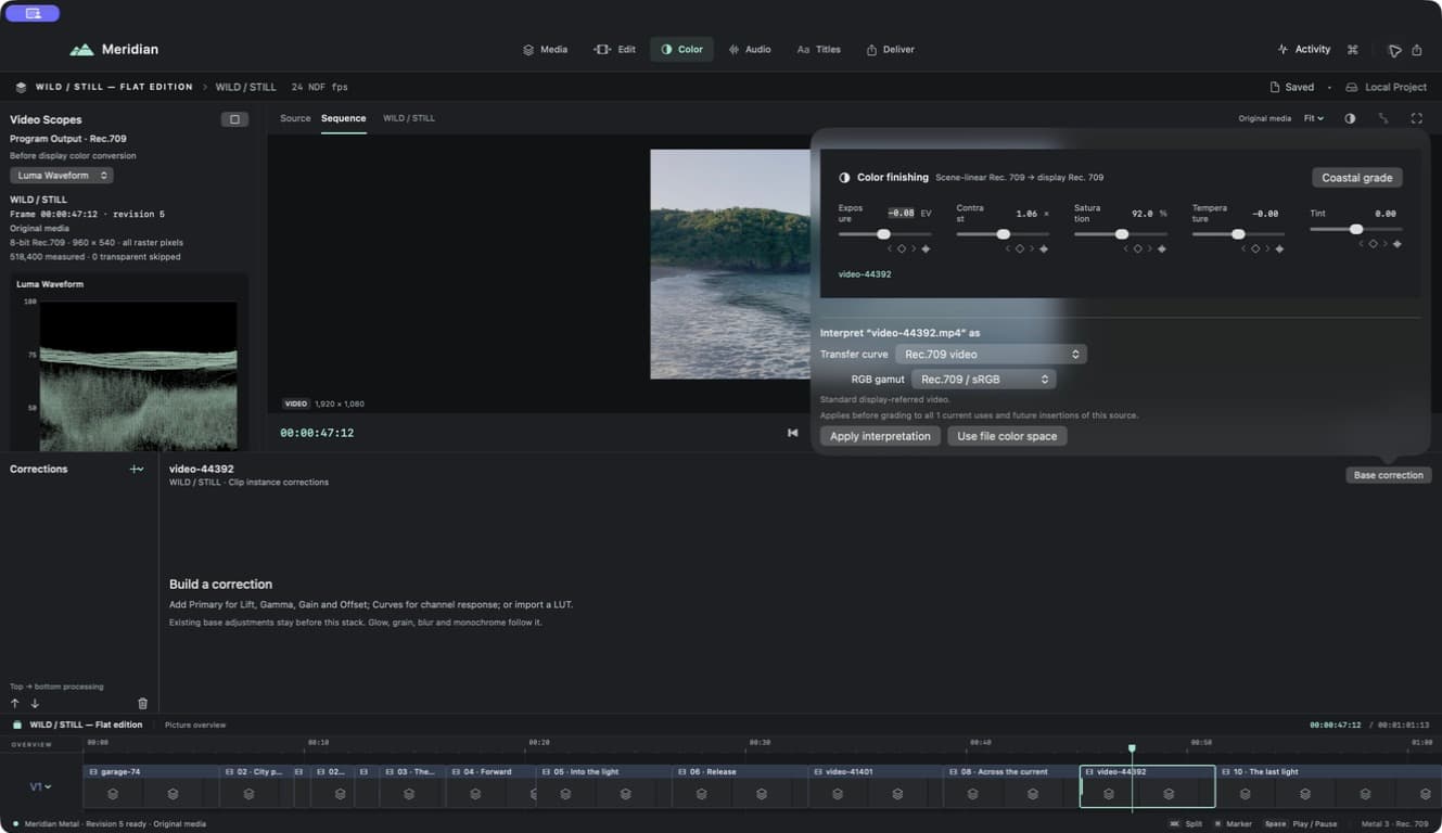 Meridian color controls captured in the development preview