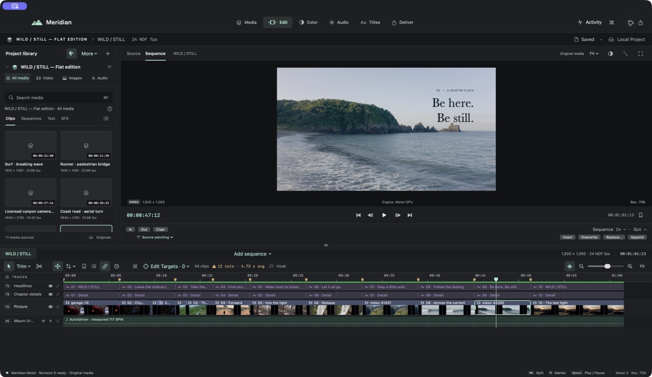 A multitrack editing timeline in Meridian